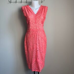 Ivanka Trump Lined Floral Lace Over Sheath Dress Pink 6 Wedding Guest Graduation